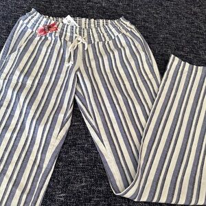 Roxy Striped Blue and White Drawstring Pants S